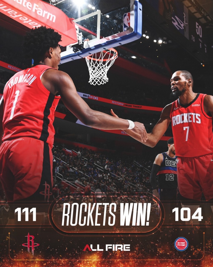 kaiyun-正负值最高二人组！火箭赢球海报：封面为杜兰特+阿门击掌瞬间
